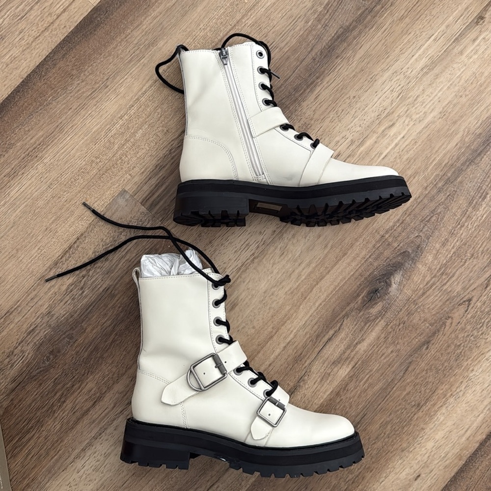 NIB DOLCE VITA Ronson Combat Lug Sole Lace Up Buckle Boot Cream 7 - Picture 12 of 15